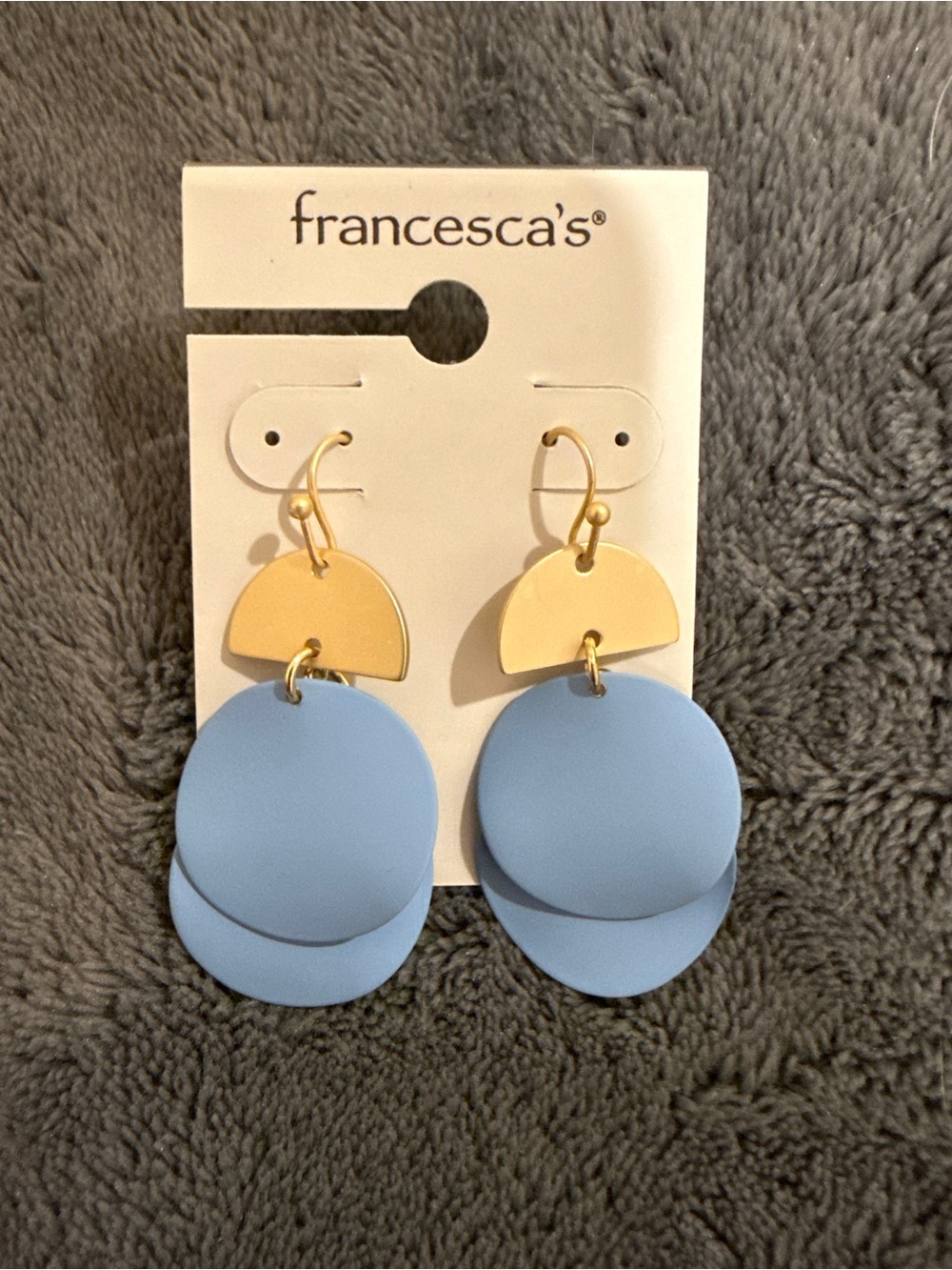 Francesca's Collections Light Blue and Gold Layered Disc Dangle Earrings